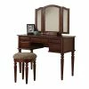 Hot Sale 🔔 Benjara 43" Modern Wood Vanity Set Featuring Stool And Mirror In Brown 🎁 -Living Room Sales Shop 2204002 L