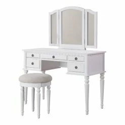 Top 10 🥰 Benjara 43" Contemporary Wood Vanity Set With Stool In White 😀