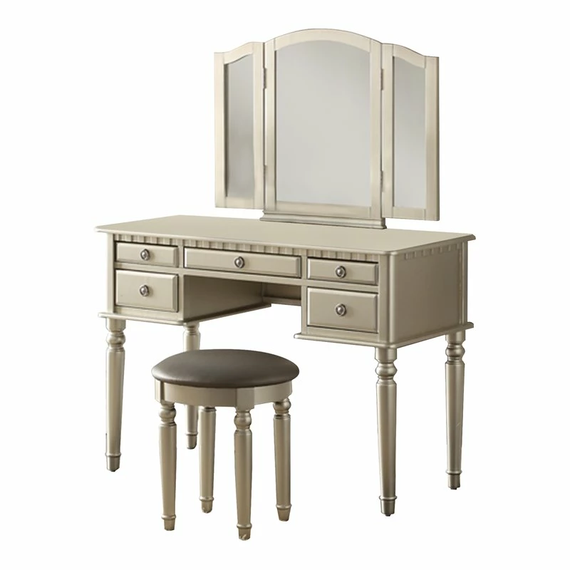 Hot Sale β Benjara 43" Modern Wood Vanity Set Featuring Stool And Mirror In Silver π 3 Hot Sale β Benjara 43" Modern Wood Vanity Set Featuring Stool And Mirror In Silver π