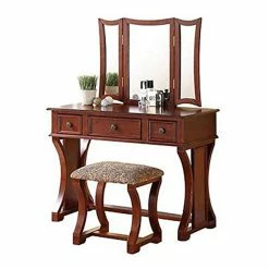 Best reviews of ✔️ Benjara 43" Modern Wood Modish Vanity Set Featuring Stool And Mirror In Brown 🔔