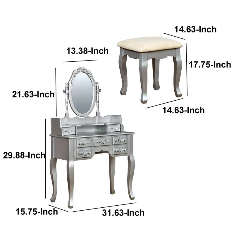 Wholesale ๐ฅ Benjara Harriet 15.75" Traditional Solid Wood Vanity In Silver ๐คฉ 7 Wholesale ๐ฅ Benjara Harriet 15.75" Traditional Solid Wood Vanity In Silver ๐คฉ - Image 5
