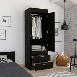 Best reviews of 💯 Bowery Hill Contemporary Engineered Wood Lisboa 2 Drawer 2 Door Armoire In Black 😍 -Living Room Sales Shop 2261113 2 L