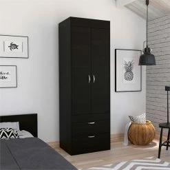 Best reviews of 💯 Bowery Hill Contemporary Engineered Wood Lisboa 2 Drawer 2 Door Armoire In Black 😍 -Living Room Sales Shop 2261113 3 L