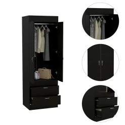 Best reviews of 💯 Bowery Hill Contemporary Engineered Wood Lisboa 2 Drawer 2 Door Armoire In Black 😍 -Living Room Sales Shop 2261113 9 L