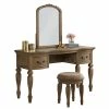 Flash Sale 🔥 Poundex Wood Vanity Set With Stool And Mirror In Antique Oak 🎁 -Living Room Sales Shop 2300720 L