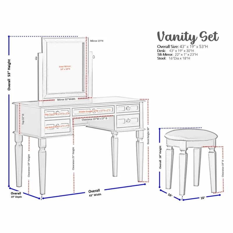 Best deal ๐ Poundex Furniture Wood Vanity Set With Stool And Mirror In White ๐คฉ 4 Best deal ๐ Poundex Furniture Wood Vanity Set With Stool And Mirror In White ๐คฉ - Image 2