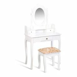 Deals π Costway MDF Vanity Table Set With Makeup Desk And Chair In White π