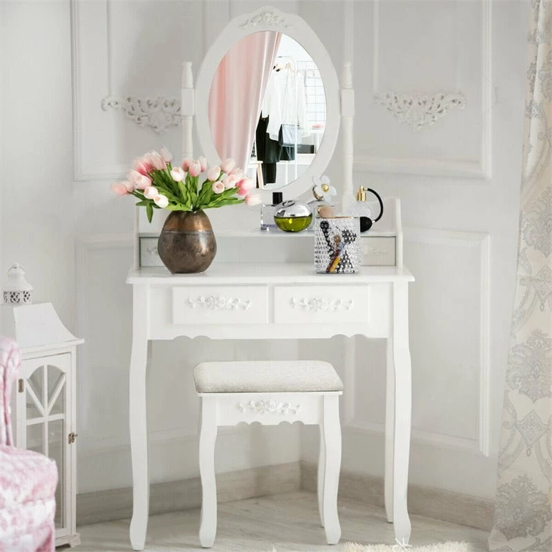 Best Pirce ๐งจ Costway Contemporary Pine Wood Vanity Table Set With 2 Big Drawers In White ๐ 4 Best Pirce ๐งจ Costway Contemporary Pine Wood Vanity Table Set With 2 Big Drawers In White ๐ - Image 2