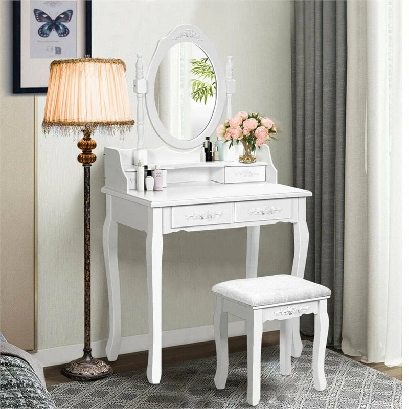 Best Pirce ๐งจ Costway Contemporary Pine Wood Vanity Table Set With 2 Big Drawers In White ๐ 5 Best Pirce ๐งจ Costway Contemporary Pine Wood Vanity Table Set With 2 Big Drawers In White ๐ - Image 3