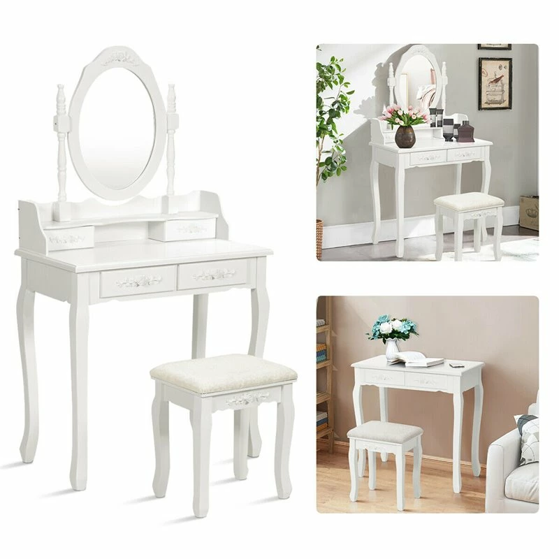 Best Pirce ๐งจ Costway Contemporary Pine Wood Vanity Table Set With 2 Big Drawers In White ๐ 6 Best Pirce ๐งจ Costway Contemporary Pine Wood Vanity Table Set With 2 Big Drawers In White ๐ - Image 4