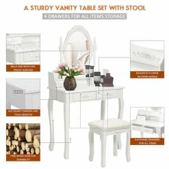 Best Pirce ๐งจ Costway Contemporary Pine Wood Vanity Table Set With 2 Big Drawers In White ๐ 14 Best Pirce ๐งจ Costway Contemporary Pine Wood Vanity Table Set With 2 Big Drawers In White ๐ -Living Room Sales Shop 2301273 4 L