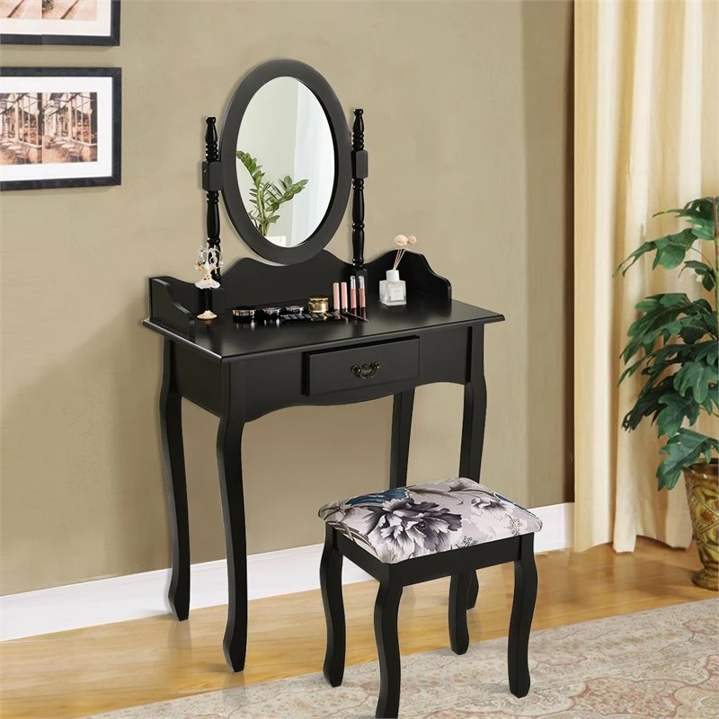 Best Sale ๐ Costway MDF And Sponge Vanity Table Set With ๐ Dressing Table And Stool In Black ๐ 4 Best Sale ๐ Costway MDF And Sponge Vanity Table Set With ๐ Dressing Table And Stool In Black ๐ - Image 2
