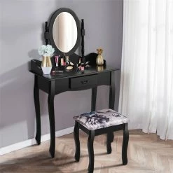 Best Sale ๐ Costway MDF And Sponge Vanity Table Set With ๐ Dressing Table And Stool In Black ๐ 19 Best Sale ๐ Costway MDF And Sponge Vanity Table Set With ๐ Dressing Table And Stool In Black ๐ -Living Room Sales Shop 2301330 3 L