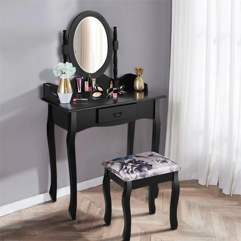 Best Sale ๐ Costway MDF And Sponge Vanity Table Set With ๐ Dressing Table And Stool In Black ๐ 8 Best Sale ๐ Costway MDF And Sponge Vanity Table Set With ๐ Dressing Table And Stool In Black ๐ - Image 6