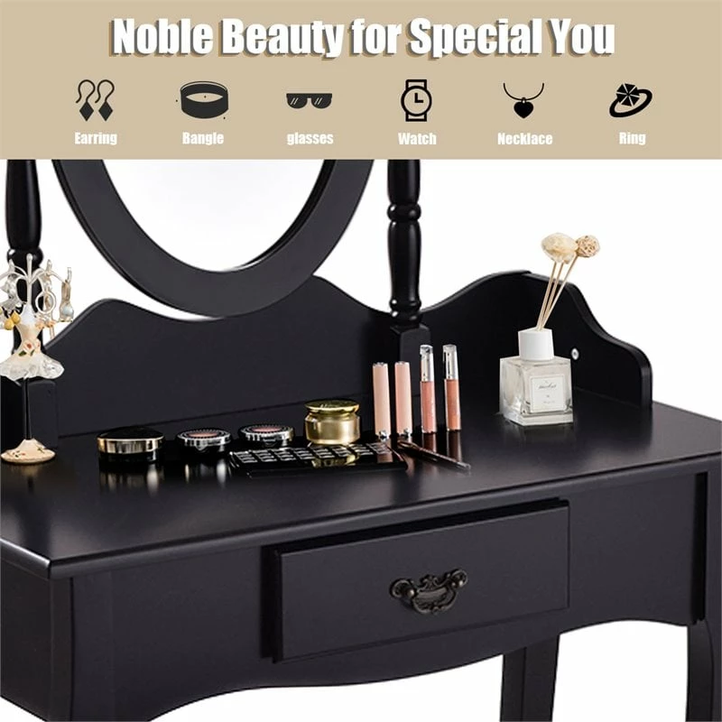Best Sale ๐ Costway MDF And Sponge Vanity Table Set With ๐ Dressing Table And Stool In Black ๐ 10 Best Sale ๐ Costway MDF And Sponge Vanity Table Set With ๐ Dressing Table And Stool In Black ๐ - Image 8