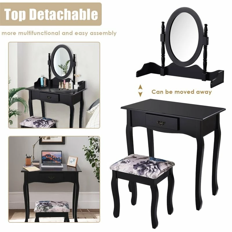 Best Sale ๐ Costway MDF And Sponge Vanity Table Set With ๐ Dressing Table And Stool In Black ๐ 11 Best Sale ๐ Costway MDF And Sponge Vanity Table Set With ๐ Dressing Table And Stool In Black ๐ - Image 9