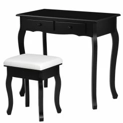 New 😉 Costway Contemporary MDF Makeup Desk Vanity Set With 4 Drawers In Black 🔥 -Living Room Sales Shop 2301394 2 L