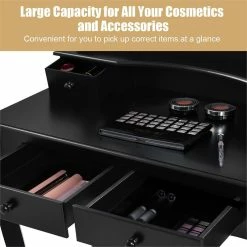 New 😉 Costway Contemporary MDF Makeup Desk Vanity Set With 4 Drawers In Black 🔥 -Living Room Sales Shop 2301394 6 L