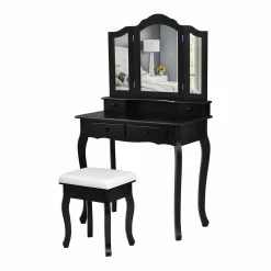 New π Costway Contemporary MDF Makeup Desk Vanity Set With 4 Drawers In Black π₯