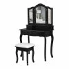 Discount 😍 Costway Contemporary MDF Makeup Desk Vanity Set With 4 Drawers & Mirror In Black 😍 -Living Room Sales Shop 2301397 L