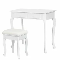 Promo 🔥 Costway Contemporary MDF Makeup Desk Vanity Set With 4 Drawers In White 🔥 -Living Room Sales Shop 2301409 2 L