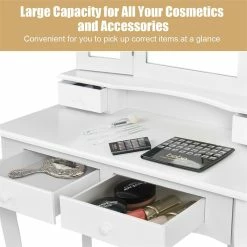 Promo 🔥 Costway Contemporary MDF Makeup Desk Vanity Set With 4 Drawers In White 🔥 -Living Room Sales Shop 2301409 6 L