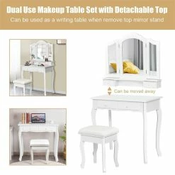 Promo 🔥 Costway Contemporary MDF Makeup Desk Vanity Set With 4 Drawers In White 🔥 -Living Room Sales Shop 2301409 7 L