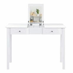 Outlet 🔥 Costway MDF And Wood 👗 Dressing Table Set With Flip-top Mirror In White ⭐ -Living Room Sales Shop 2301464 4 L