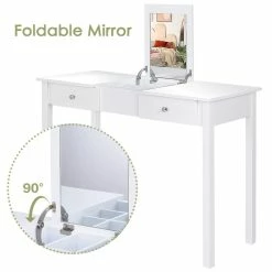 Outlet 🔥 Costway MDF And Wood 👗 Dressing Table Set With Flip-top Mirror In White ⭐ -Living Room Sales Shop 2301464 6 L