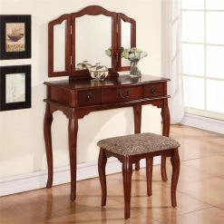 Best deal 👍 Poundex Furniture Wood Vanity Set With Mirror In Cherry Color 😀 12 Best deal 👍 Poundex Furniture Wood Vanity Set With Mirror In Cherry Color 😀 -Living Room Sales Shop 2307859 4 L