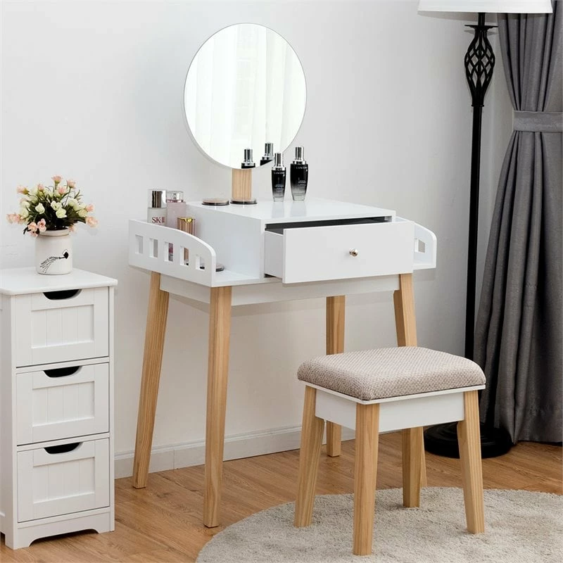 Budget ๐ Costway MDF Vanity Makeup ๐ Dressing Set With Round Mirror In White/Natural ๐ฏ 4 Budget ๐ Costway MDF Vanity Makeup ๐ Dressing Set With Round Mirror In White/Natural ๐ฏ - Image 2