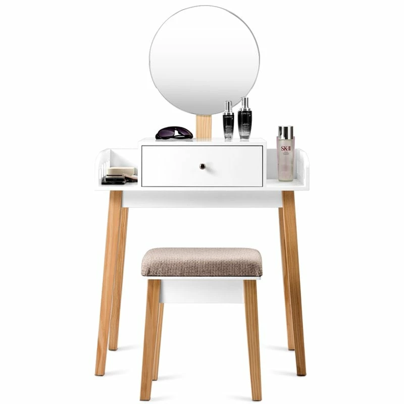 Budget ๐ Costway MDF Vanity Makeup ๐ Dressing Set With Round Mirror In White/Natural ๐ฏ 8 Budget ๐ Costway MDF Vanity Makeup ๐ Dressing Set With Round Mirror In White/Natural ๐ฏ - Image 6