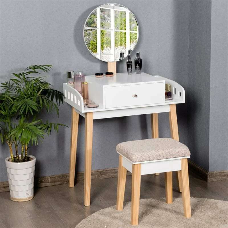 Budget ๐ Costway MDF Vanity Makeup ๐ Dressing Set With Round Mirror In White/Natural ๐ฏ 9 Budget ๐ Costway MDF Vanity Makeup ๐ Dressing Set With Round Mirror In White/Natural ๐ฏ - Image 7