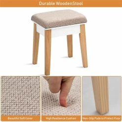 Budget ๐ Costway MDF Vanity Makeup ๐ Dressing Set With Round Mirror In White/Natural ๐ฏ 22 Budget ๐ Costway MDF Vanity Makeup ๐ Dressing Set With Round Mirror In White/Natural ๐ฏ -Living Room Sales Shop 2314072 8 L