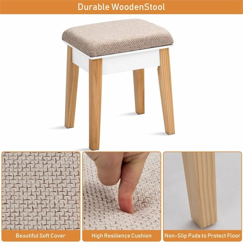 Budget ๐ Costway MDF Vanity Makeup ๐ Dressing Set With Round Mirror In White/Natural ๐ฏ 12 Budget ๐ Costway MDF Vanity Makeup ๐ Dressing Set With Round Mirror In White/Natural ๐ฏ - Image 10