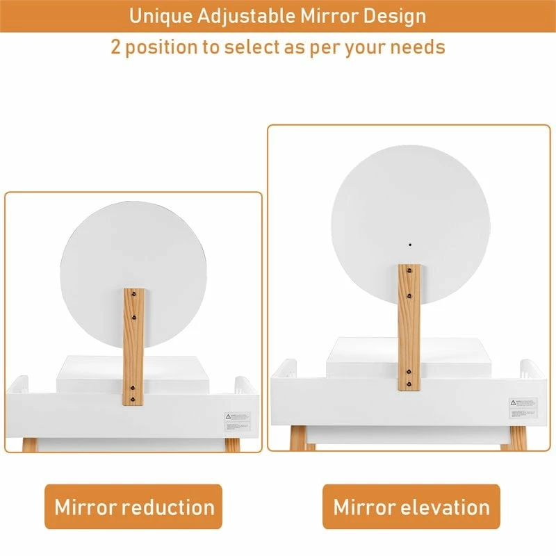 Budget ๐ Costway MDF Vanity Makeup ๐ Dressing Set With Round Mirror In White/Natural ๐ฏ 13 Budget ๐ Costway MDF Vanity Makeup ๐ Dressing Set With Round Mirror In White/Natural ๐ฏ - Image 11