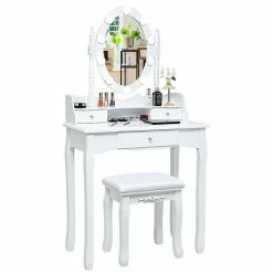 Best deal 💯 Costway Contemporary MDF Vanity 👗 Dressing Table Set With 2 Side Drawers In White 🌟 -Living Room Sales Shop 2314086 2 L