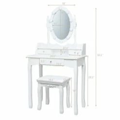 Best deal 💯 Costway Contemporary MDF Vanity 👗 Dressing Table Set With 2 Side Drawers In White 🌟 -Living Room Sales Shop 2314086 9 L
