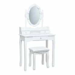 Best deal 💯 Costway Contemporary MDF Vanity 👗 Dressing Table Set With 2 Side Drawers In White 🌟