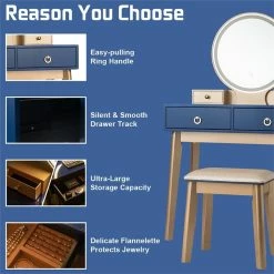 Top 10 π Costway MDF Vanity Makeup π Dressing Set With Round LED Mirror In Navy Blue π 23 Top 10 π Costway MDF Vanity Makeup π Dressing Set With Round LED Mirror In Navy Blue π -Living Room Sales Shop 2314125 9 L
