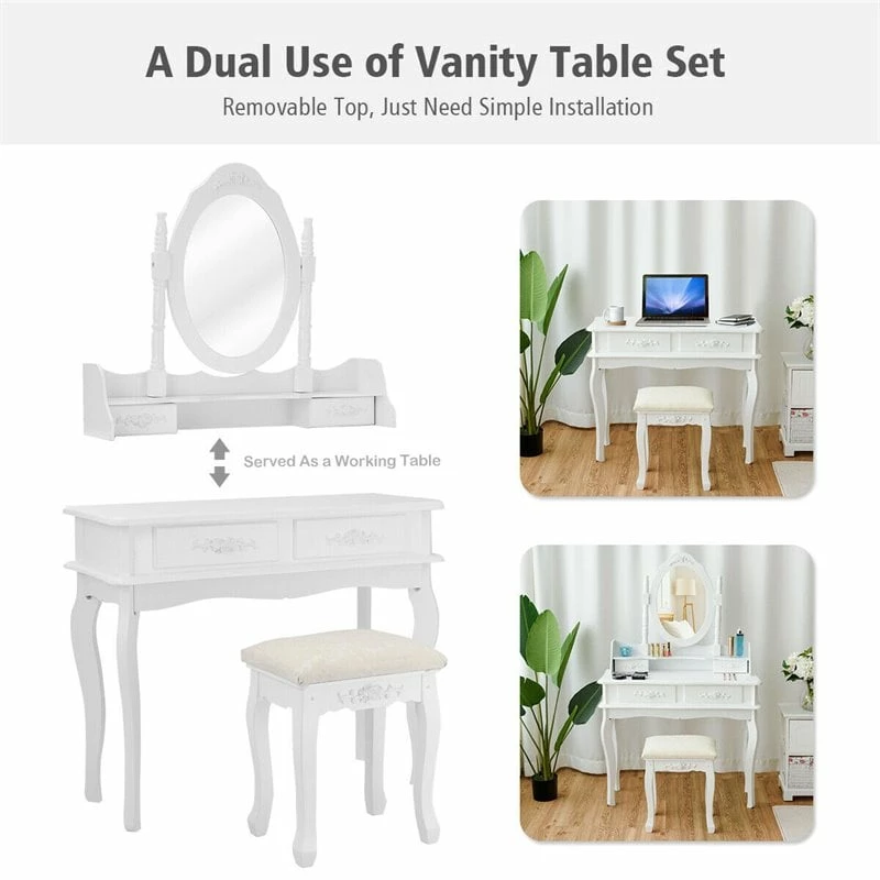 Best Sale ๐ Costway MDF Vanity Makeup ๐ Dressing Table Set With Jewelry Storage Stool In White ๐ฏ 5 Best Sale ๐ Costway MDF Vanity Makeup ๐ Dressing Table Set With Jewelry Storage Stool In White ๐ฏ - Image 3