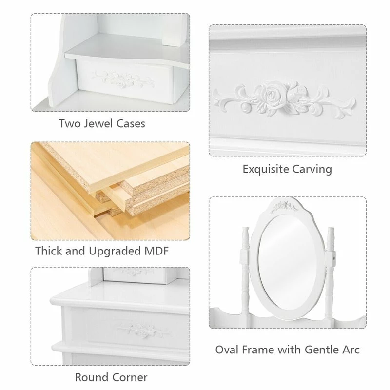 Best Sale ๐ Costway MDF Vanity Makeup ๐ Dressing Table Set With Jewelry Storage Stool In White ๐ฏ 14 Best Sale ๐ Costway MDF Vanity Makeup ๐ Dressing Table Set With Jewelry Storage Stool In White ๐ฏ - Image 12