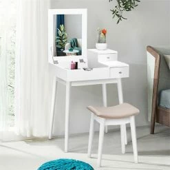 New ๐ Costway Contemporary MDF And Wood Vanity ๐ Dressing Table Set With Stool In White โ 13 New ๐ Costway Contemporary MDF And Wood Vanity ๐ Dressing Table Set With Stool In White โ -Living Room Sales Shop 2314205 1 L