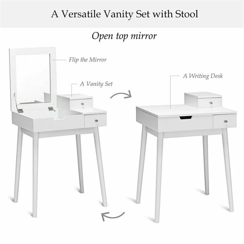 New ๐ Costway Contemporary MDF And Wood Vanity ๐ Dressing Table Set With Stool In White โ 7 New ๐ Costway Contemporary MDF And Wood Vanity ๐ Dressing Table Set With Stool In White โ - Image 5