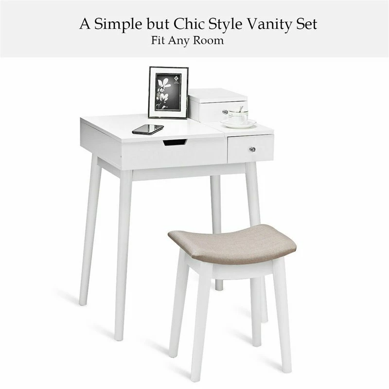 New ๐ Costway Contemporary MDF And Wood Vanity ๐ Dressing Table Set With Stool In White โ 9 New ๐ Costway Contemporary MDF And Wood Vanity ๐ Dressing Table Set With Stool In White โ - Image 7