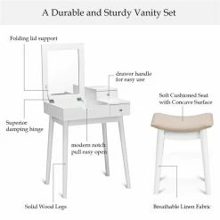 New ๐ Costway Contemporary MDF And Wood Vanity ๐ Dressing Table Set With Stool In White โ 19 New ๐ Costway Contemporary MDF And Wood Vanity ๐ Dressing Table Set With Stool In White โ -Living Room Sales Shop 2314205 7 L
