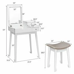 New ๐ Costway Contemporary MDF And Wood Vanity ๐ Dressing Table Set With Stool In White โ 21 New ๐ Costway Contemporary MDF And Wood Vanity ๐ Dressing Table Set With Stool In White โ -Living Room Sales Shop 2314205 9 L
