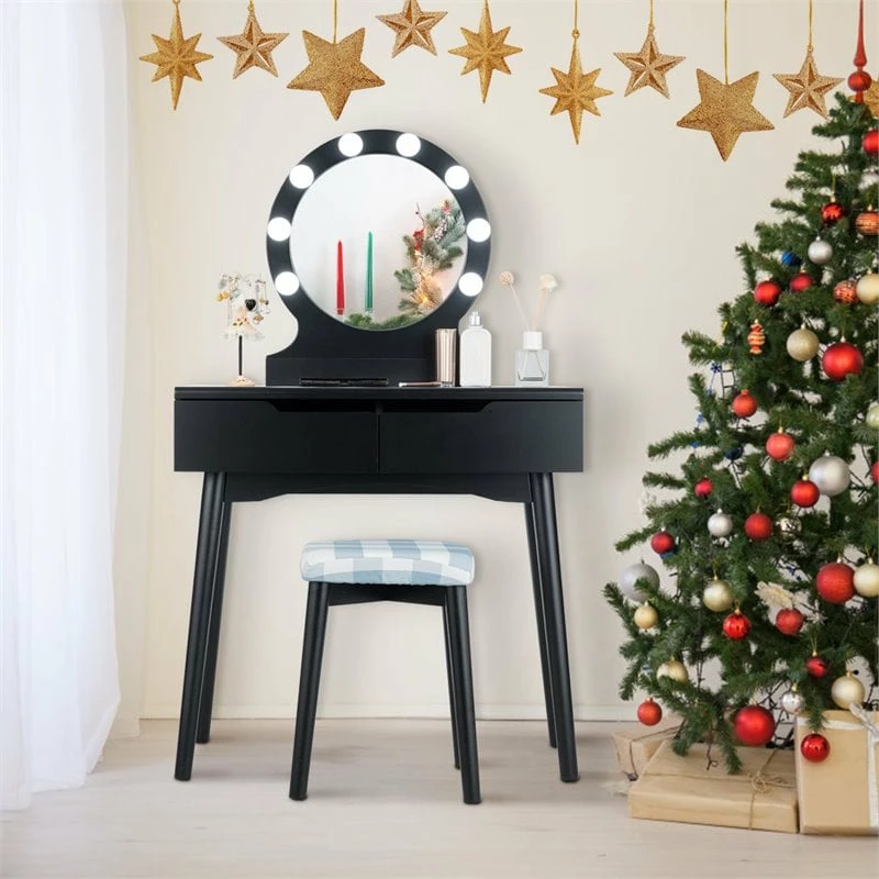 Budget 🛒 Costway MDF Vanity Makeup 👗 Dressing Set With 8 Dimmable Bulbs Mirror In Black ✔️ 4 Budget 🛒 Costway MDF Vanity Makeup 👗 Dressing Set With 8 Dimmable Bulbs Mirror In Black ✔️ - Image 2