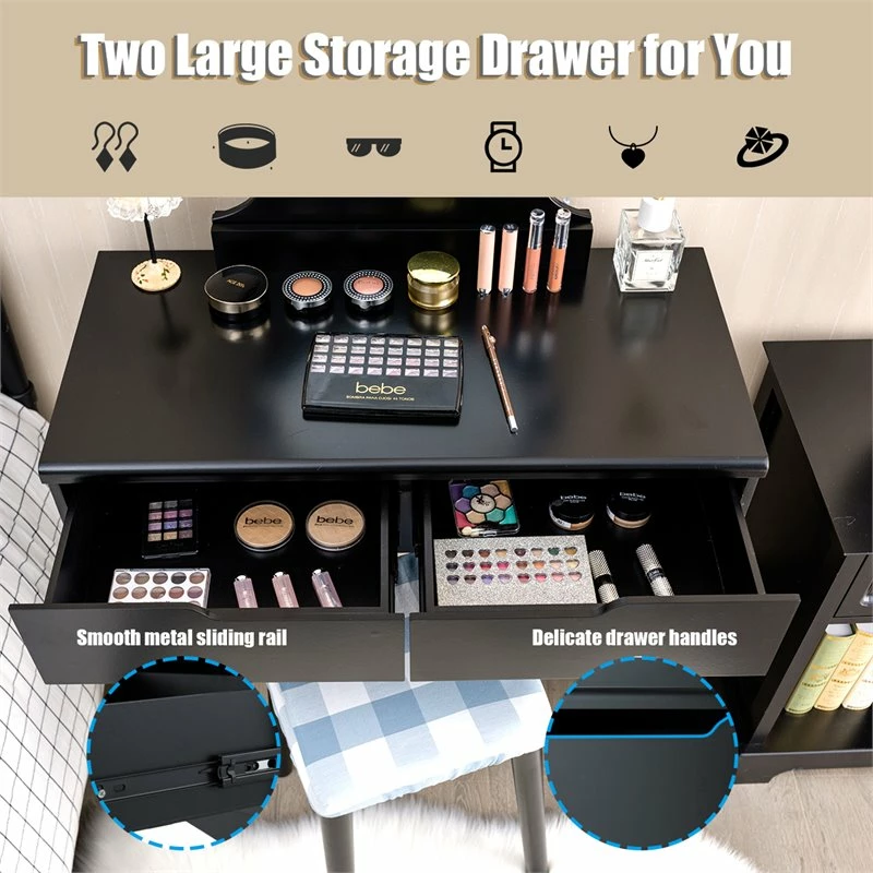 Budget 🛒 Costway MDF Vanity Makeup 👗 Dressing Set With 8 Dimmable Bulbs Mirror In Black ✔️ 5 Budget 🛒 Costway MDF Vanity Makeup 👗 Dressing Set With 8 Dimmable Bulbs Mirror In Black ✔️ - Image 3