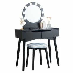 Budget 🛒 Costway MDF Vanity Makeup 👗 Dressing Set With 8 Dimmable Bulbs Mirror In Black ✔️ 18 Budget 🛒 Costway MDF Vanity Makeup 👗 Dressing Set With 8 Dimmable Bulbs Mirror In Black ✔️ -Living Room Sales Shop 2314280 2 L
